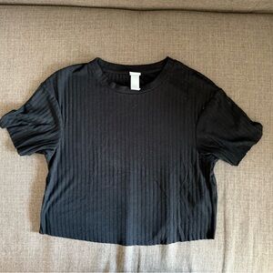 H&M Black Ribbed Short Sleeve Top